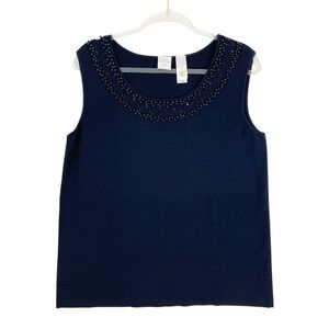 Emma James Woman Black Beaded Neck Knit Shell Tank‎ Top Plus 1X Layering